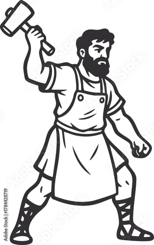 black and white man with hammer clip art preview
