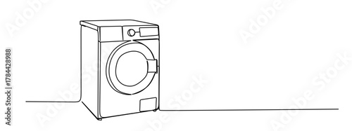 Continuous line drawing of a modern washing machine and laundry basket vector illustration vector