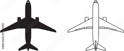 Simple commercial airplane icon vector set for travel apps or transport graphics