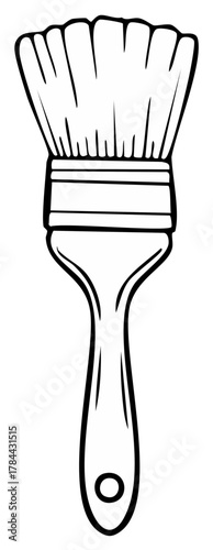 Illustration of a single paintbrush with a wide head and a handle with a hole