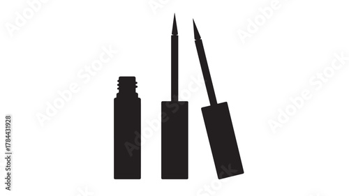 Eyeliner tube and applicators simple black silhouette vector illustration isolated on white background for beauty and makeup concepts