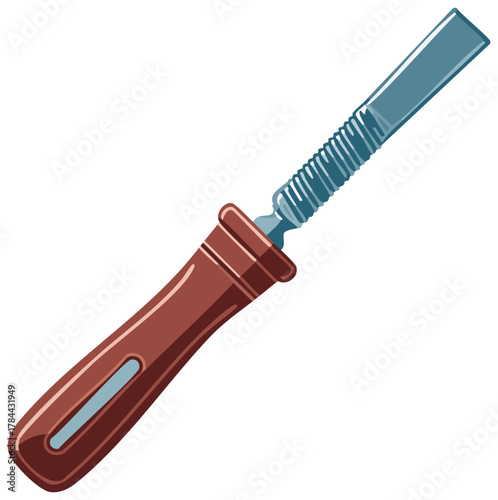 Illustration of a woodworking rasp tool with a wooden handle and metal file