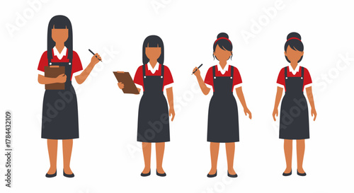 Four women in uniform holding clipboards and pens.