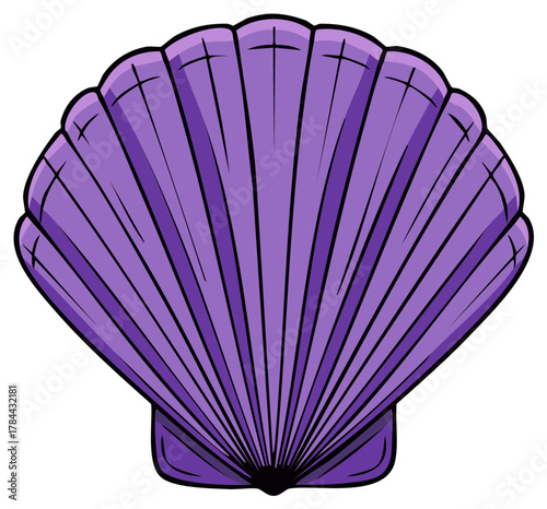 Charming purple seashell illustration with stylized lines creating a coastal and aquatic essence