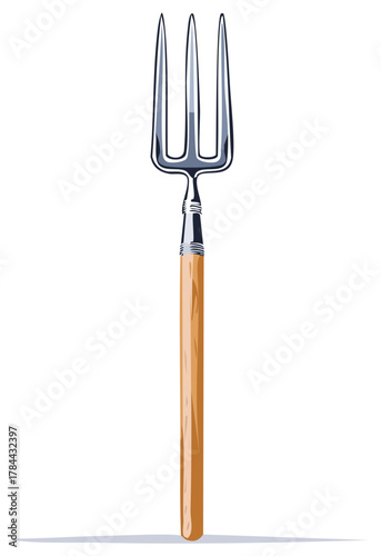 Garden pitchfork with wooden handle vector illustration tool for gardening farm