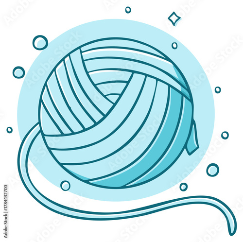 Cartoon illustration of a ball of yarn with thread, knitting, or crochet