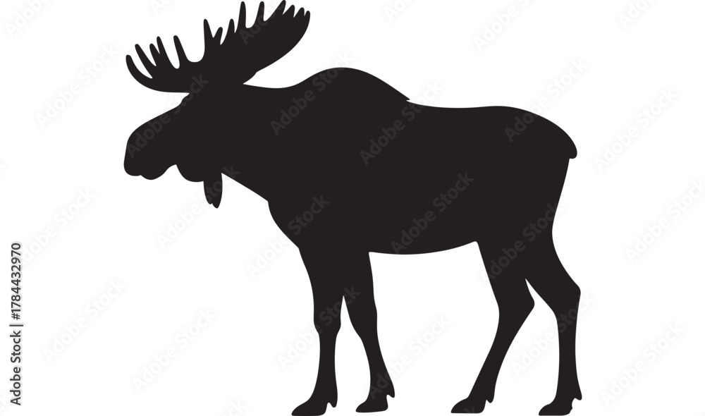 Obraz premium Moose silhouette vector illustration wildlife animal in black isolated on white background
