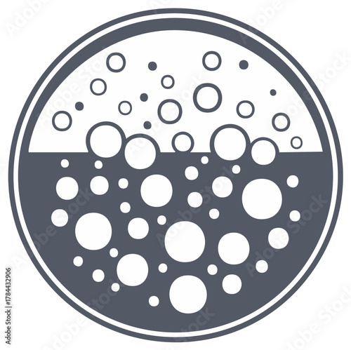 Abstract circle icon with effervescent liquid and rising bubbles