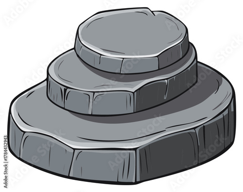 Cartoon illustration of a tiered stone pedestal or ancient rock platform