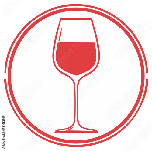 Red wineglass with double circle frame. Symbol of the beverage industry and tasting events.