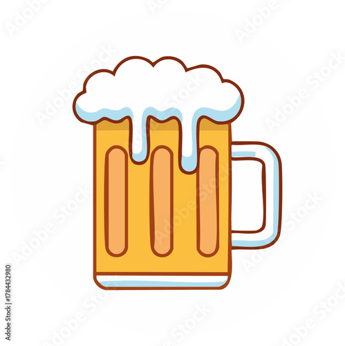 Illustration of a foamy glass of beer with dripping froth