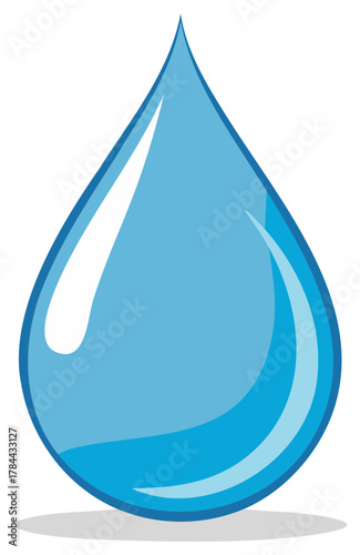 Single blue water droplet with reflection representing clean water source concept, and water sanitation