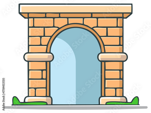 Simple Brick Archway Entrance with Arched Opening and Grass Accents