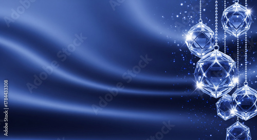 Wallpaper Mural Crystal-clear glowing geometric ornaments in indigo and sapphire tones hanging elegantly on the right side. Torontodigital.ca