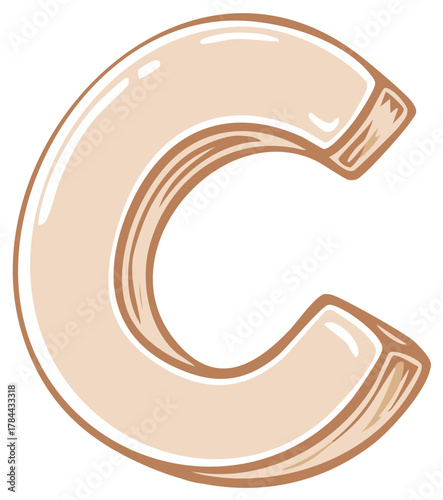 Stylized uppercase letter C in a warm brown and beige artistic illustration with shine