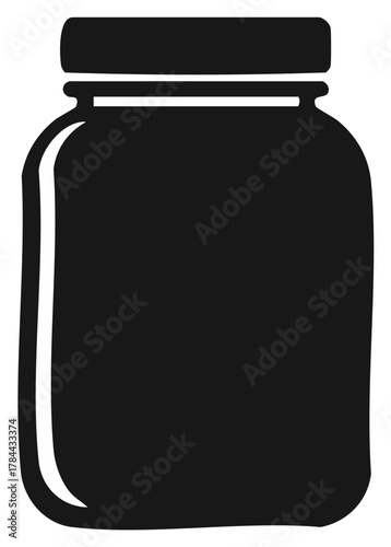 Black and white illustration of a mason jar with a lid, simple design.
