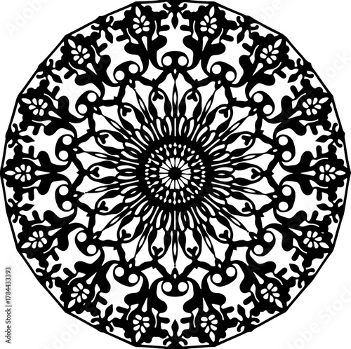 Intricate Black Floral Mandala Design