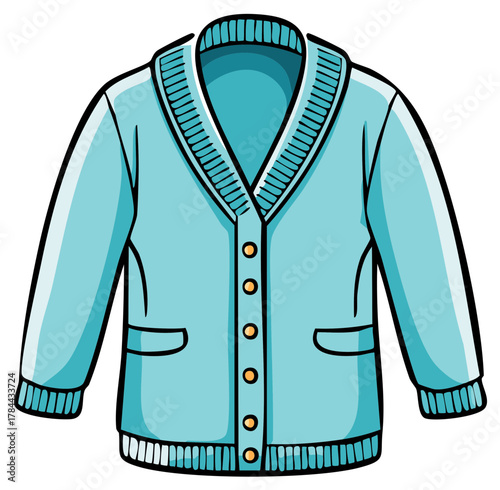 Light Blue Cardigan With Buttons and Pockets Cartoon Style Clothing Isolated