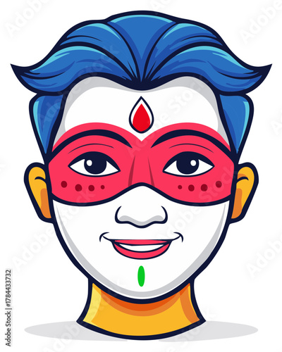 Cartoon Person with Face Paint Smiling Artistic Graphic Character Image