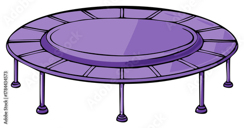 Illustrated Round Purple Trampoline for Gymnastics and Outdoor Fun
