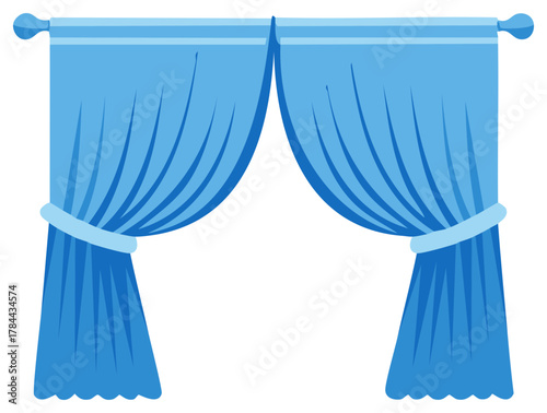 Illustration of Sky Blue Window Curtains with Tie Backs and Rod for Interior Decor