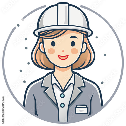 Cartoon of woman in hard hat and business suit, construction worker, female engineer or supervisor