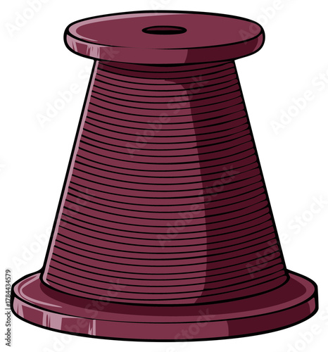 Dark red conical spool vector illustration for textile and craft projects