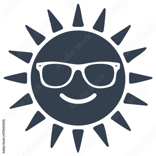 Smiling Sun Wearing Sunglasses Emitting Light Rays Symbolizing Summer Holidays Heat