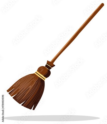 Wooden Bristle Broom Ready for Sweeping Chores and Whimsical Halloween Decorations
