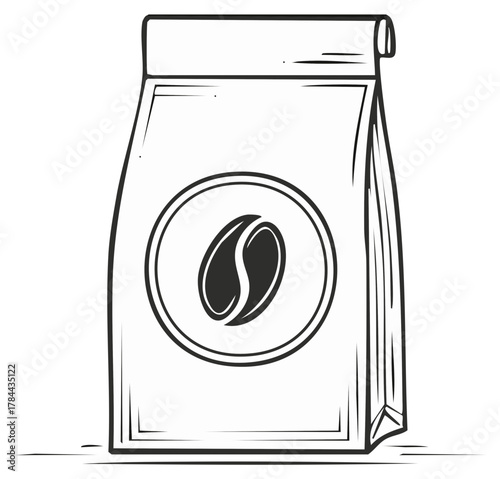 Outline drawing of coffee bag with coffee bean symbol