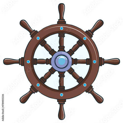 Classic Brown Ship Steering Wheel Illustration With Multiple Spokes