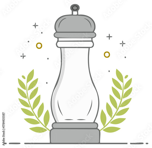 Illustration of a Salt Shaker with Laurel Wreaths and Decorative Elements