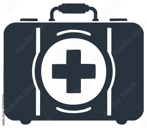 Medical Kit Icon Suitcase with Cross Symbol First Aid Bag Emergency Equipment Health Care Sign