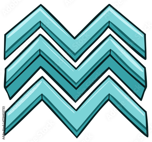 Aquarius zodiac symbol in stylized blue and teal with black outlines