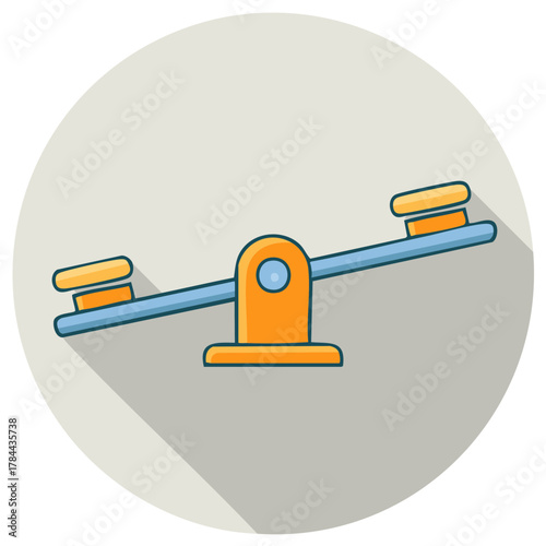 Playground seesaw illustration in cartoon style, outdoor activity for kids, recreational equipment on circle background
