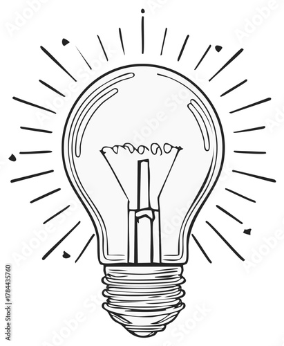 Hand drawn shining lightbulb illustration representing an idea or inspiration