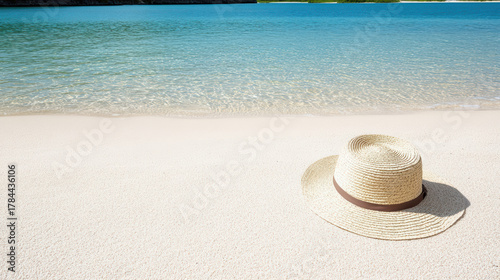 Straw hat beach sand turquoise water peaceful afternoon nap