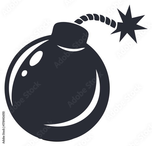 Vintage Bomb with Burning Fuse and Explosion Symbol