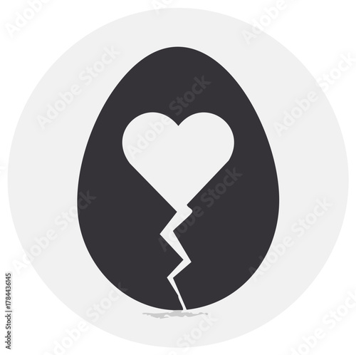 Icon of a cracked egg with a white broken heart inside and fragments falling