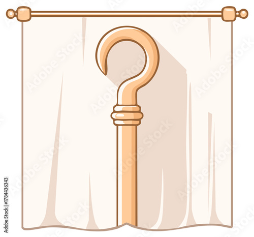 Cartoon style of a bishop's staff with a hanging background