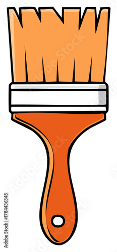 Isolated Paintbrush Graphic Depicting Orange Bristles and Handle for Artistic Creations and Home Renovation Projects.