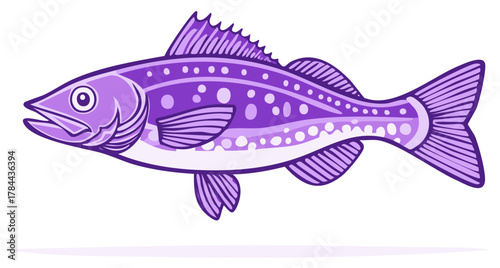 Illustration of a purple fish swimming in a water body cartoon style design