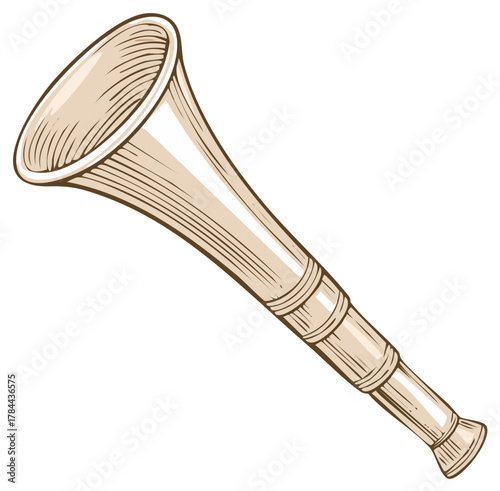 Elegant Hand Drawn Vintage Musical Instrument Horn with Engraved Details for Orchestra or Announcement Use Isolated on White Background