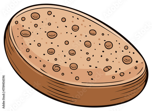 Cartoon illustration of a flatbread with textured top design.