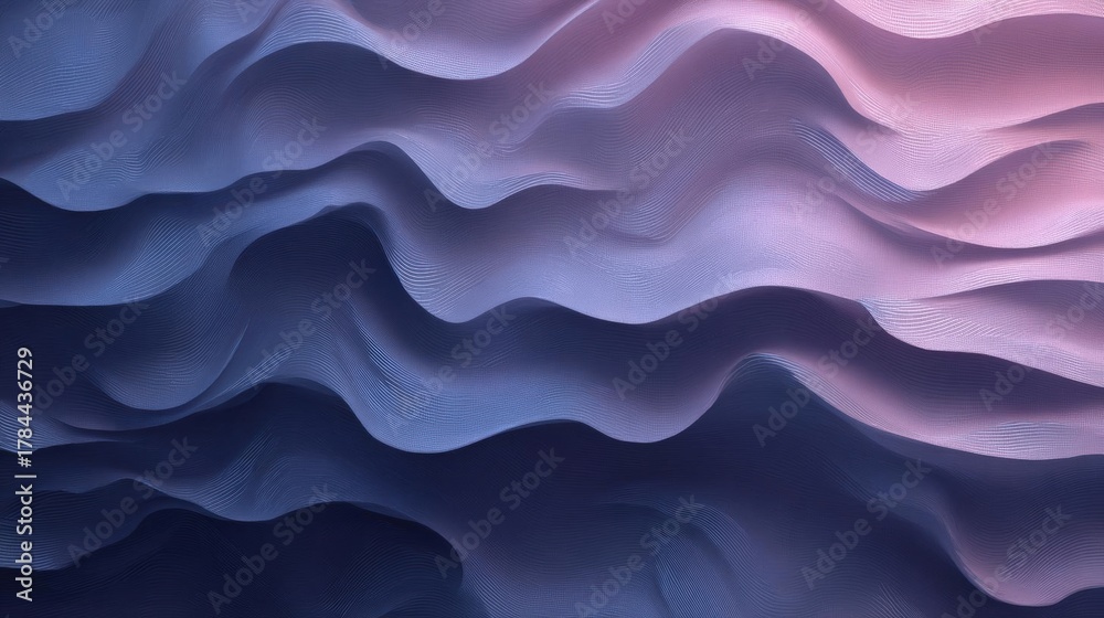 Obraz premium Abstract digital art piece that appears to be made up of wavy lines in different shades of blue and pink. the lines are arranged in a wave-like pattern, creating a sense of movement and depth.
