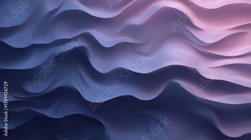 Abstract digital art piece that appears to be made up of wavy lines in different shades of blue and pink. the lines are arranged in a wave-like pattern, creating a sense of movement and depth.
