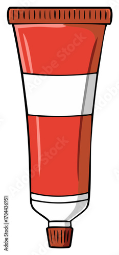 Isolated bright red tube container with blank white label graphic cartoon illustration