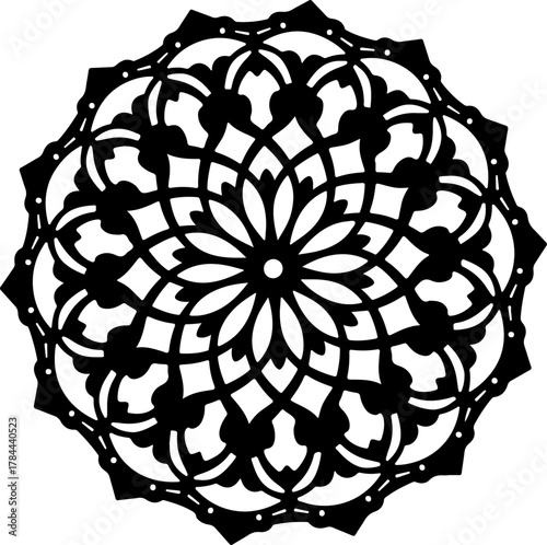 Symmetrical Decorative Mandala Pattern in Black and White