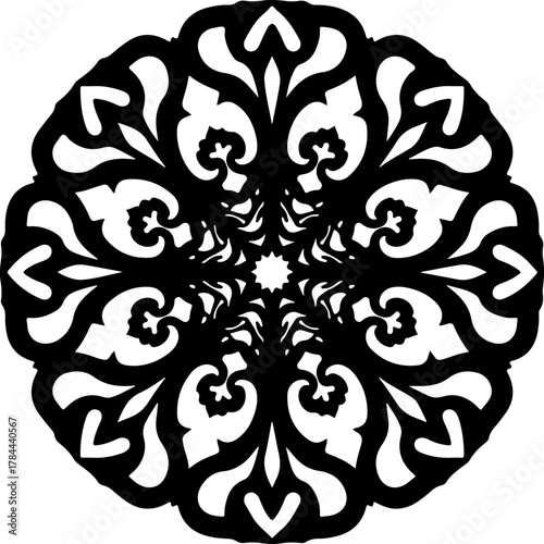 Symmetrical Decorative Mandala Pattern in Black and White