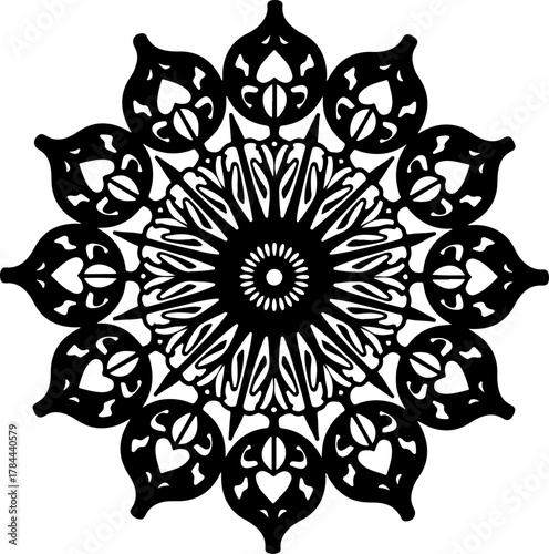Symmetrical Decorative Mandala Pattern in Black and White